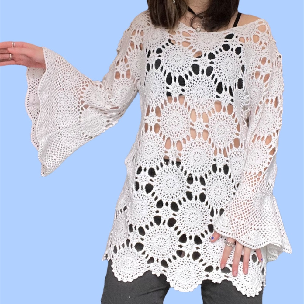 Roaman's White Crochet Tunic